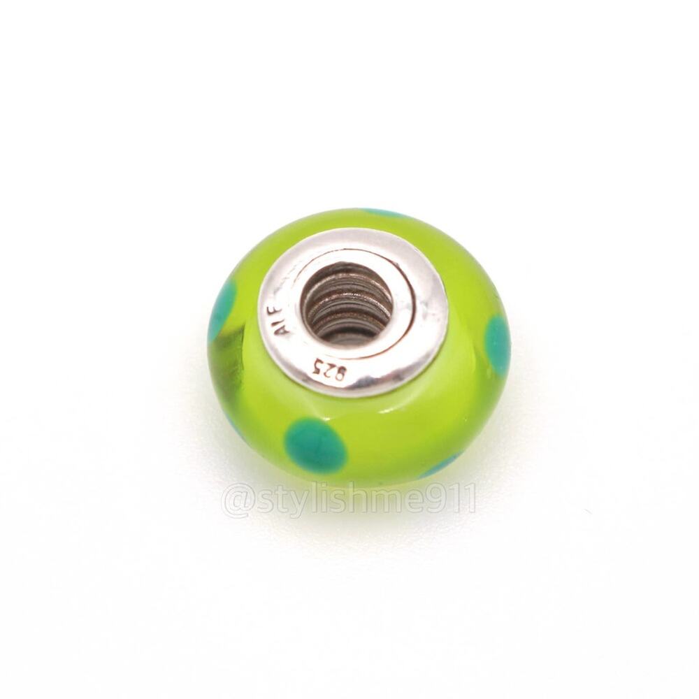 Authentic PANDORA Green Polka Dots Glass Murano Charm - Picture 8 of 9